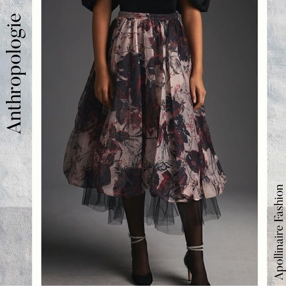 ANTHROPOLOGIE ORGANZA BUBBLE SKIRT IN RED MOTIF NWT SIZE 0 - Picture 1 of 9